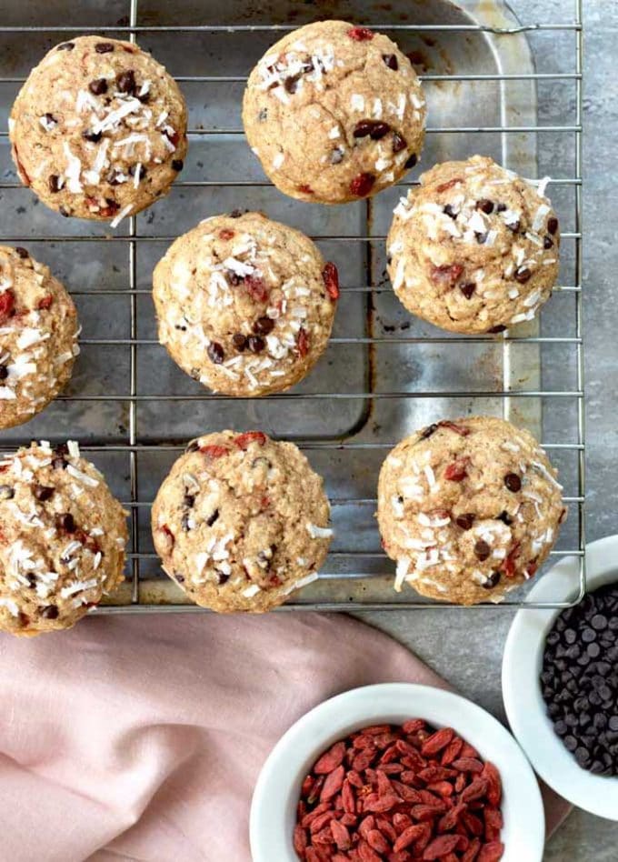 Coconut Goji Chocolate Chip Muffins