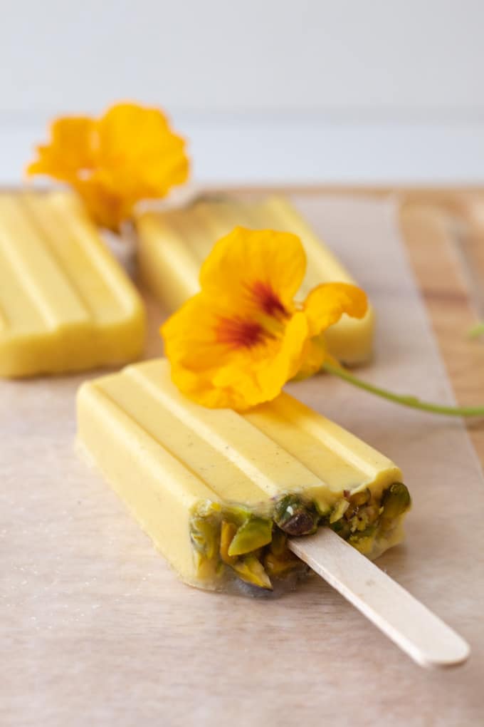 Mango Cardamom Coconut Popsicles.