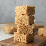 close up stack of 4 rice krispie squares