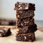 A stack of 5 peanut butter brownies.