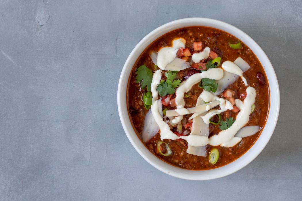 Vegan Chili with toppings