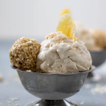 Double Coconut Ginger Ice Cream in silver serving dish