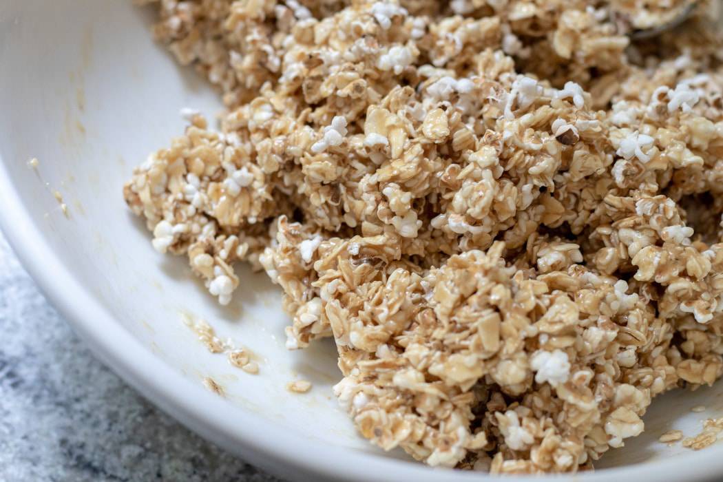 popped sorghum mixture in a bowl.