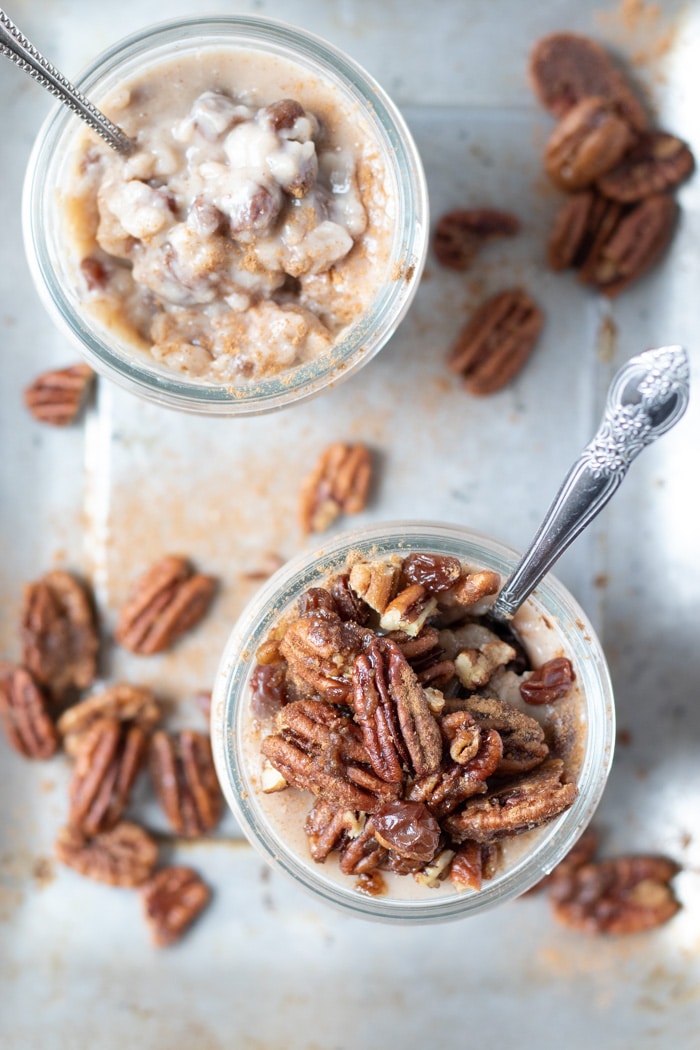 Vegan Rum Raisin Pudding With Candied Pecans - My Quiet Kitchen