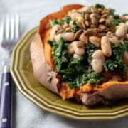 Sweet Potatoes with Lemony Kale and White Beans