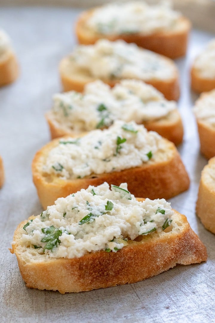 Vegan Crostini with Herbed Almond Ricotta