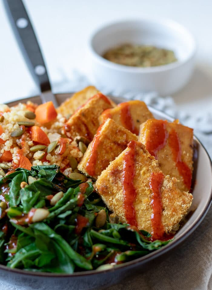 Sweet Mustard Tofu with Millet Pilaf and Greens
