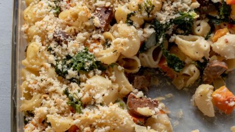 Penne Pasta with Kale & Vegan Italian Sausage – No Sweat Vegan