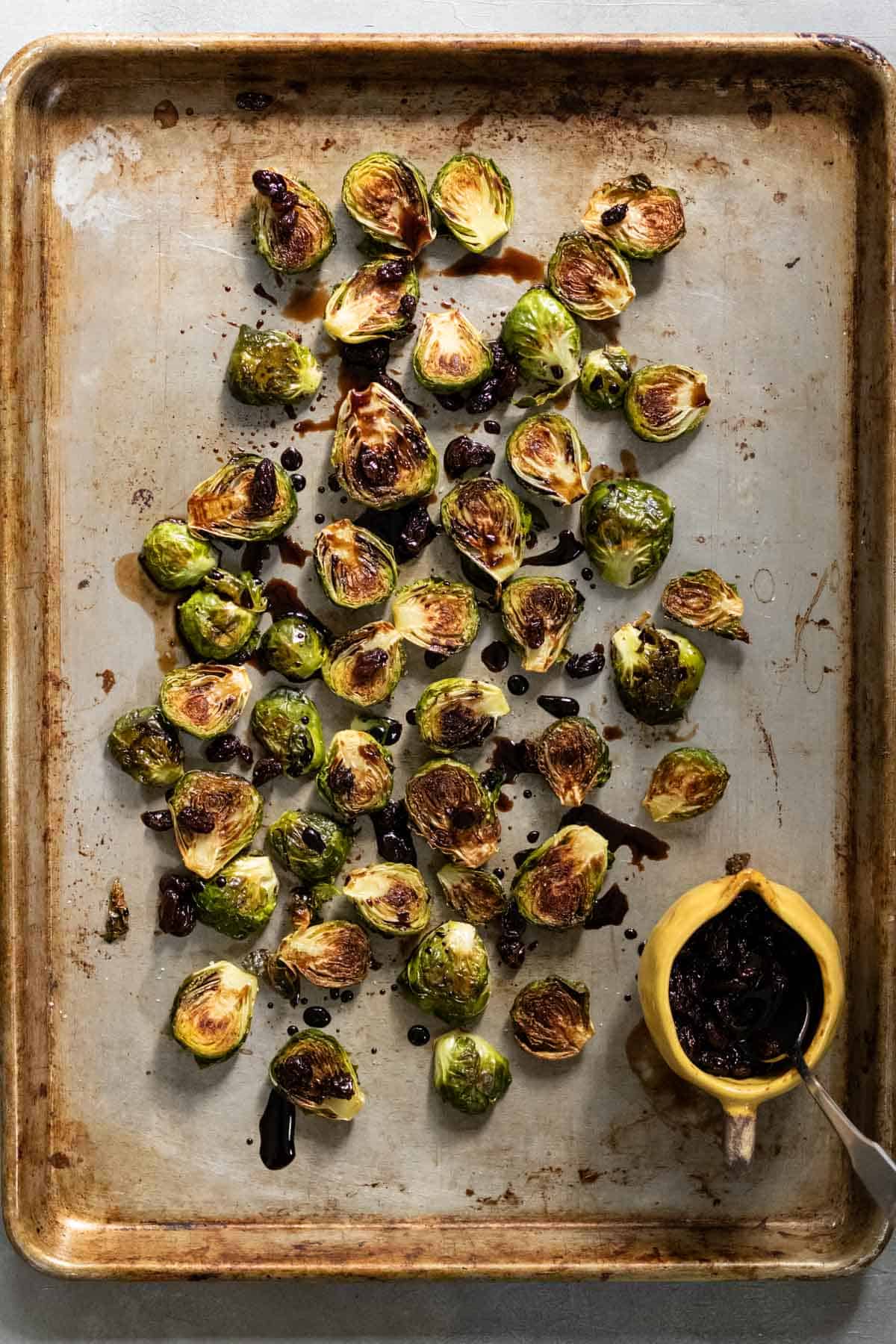 pan-roasted Brussels sprouts drizzled with balsamic.