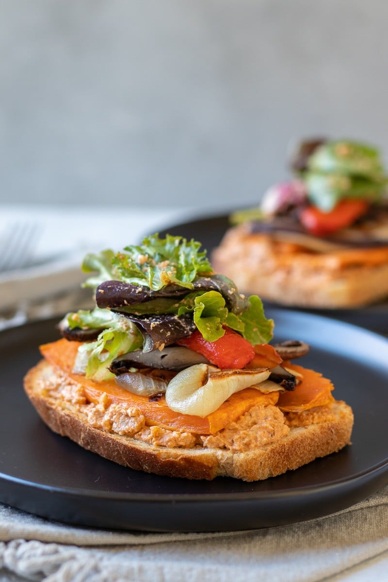 Roasted Vegetable Sandwiches With Smoky Walnut Sauce.