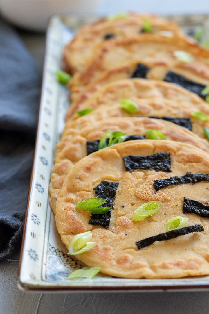 Savory Tofu Pancakes With Nori, Shallots and Spicy Ketchup.