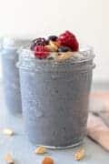 Berries and Greens Breakfast Pudding in a glass jar