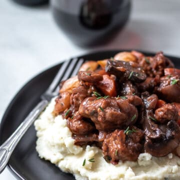 Vegan Seitan Bourguignon With Rosemary Cauliflower Mash