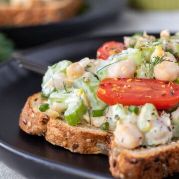 Chickpea Salad Sandwiches with dill, celery, lemon and tomatoes