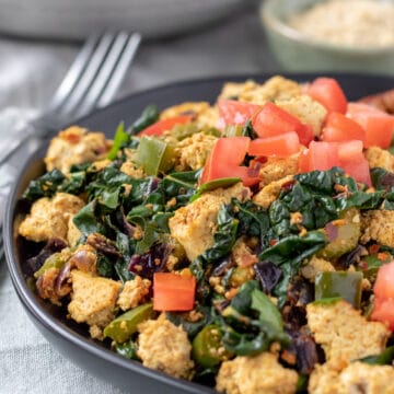 Cajun Tofu Scramble on a black plate