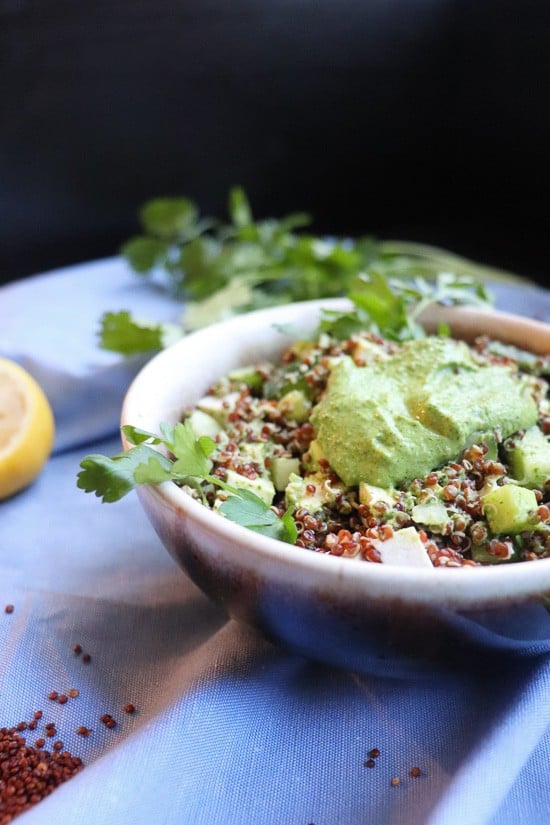 Greek Goddess Vegan Quinoa Salad in a bowl.