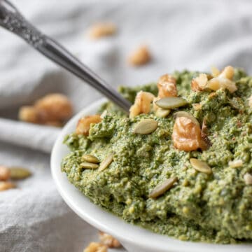 Parsley-Dill Pesto in a white bowl
