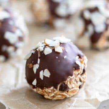 close up of Salted Chocolate-Almond Popped Sorghum Balls