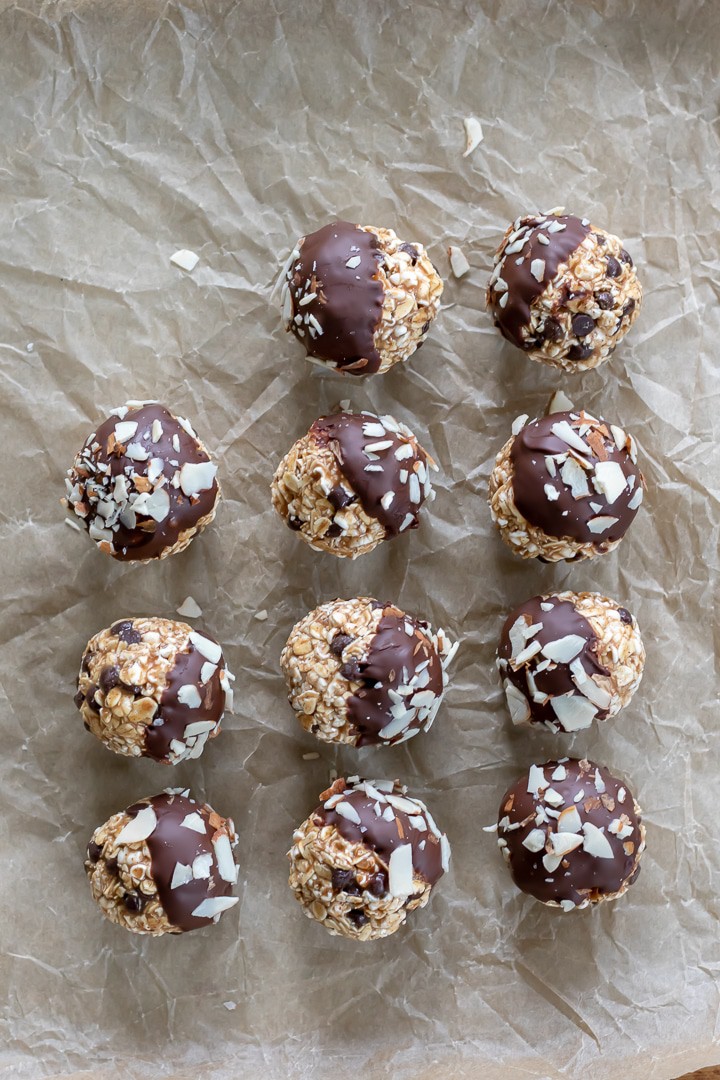 Popped Sorghum Balls on a baking tray