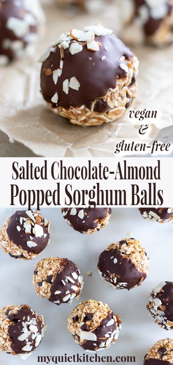 Salted Chocolate-Almond Popped Sorghum Balls pin for Pinterest