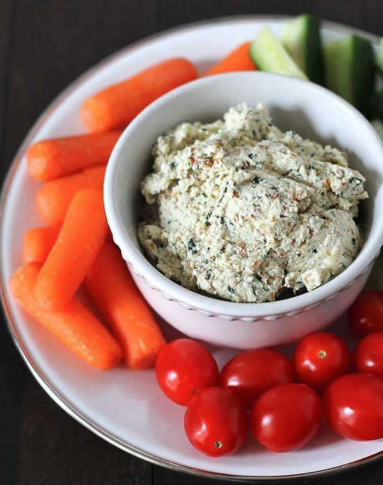 vegan almond cheese spread with herbs.