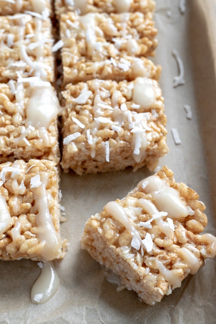 vegan rice krispie treats on a pan