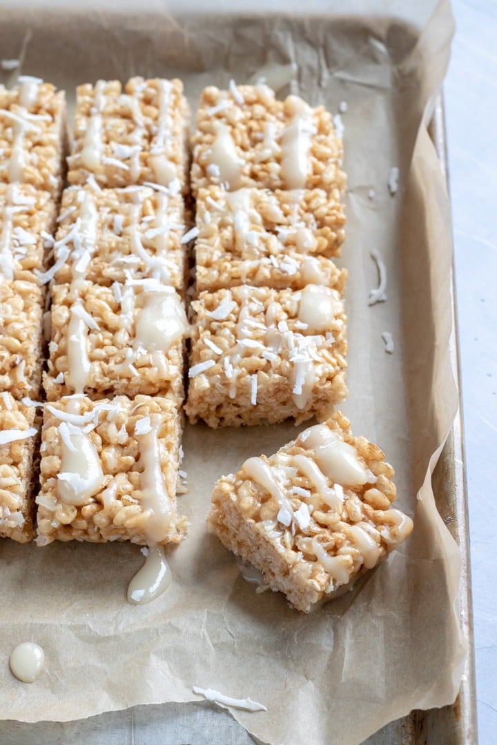 rice krispie treats on a pan