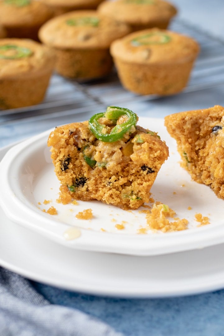 Cornbread Muffin sliced in half.