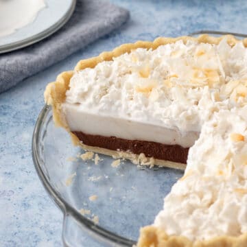 Chocolate Haupia Pie in pie plate