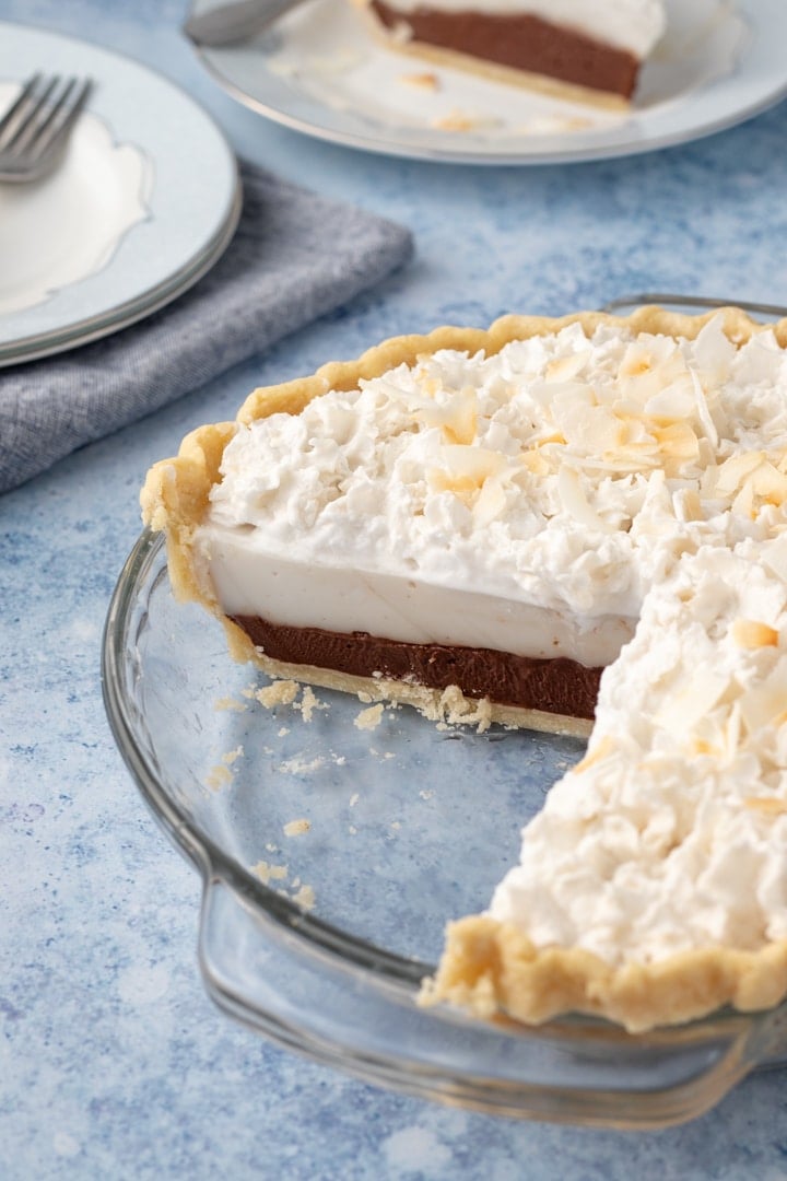 Chocolate Haupia Pie in pie plate.