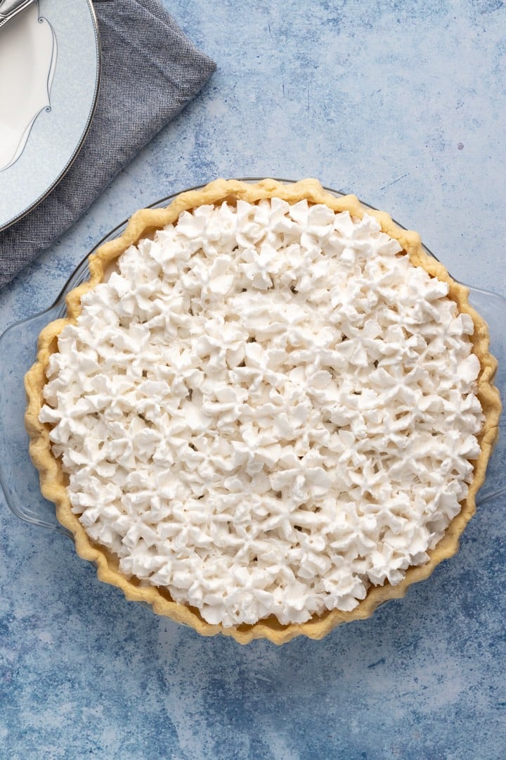 overhead shot of chocolate haupia pie.