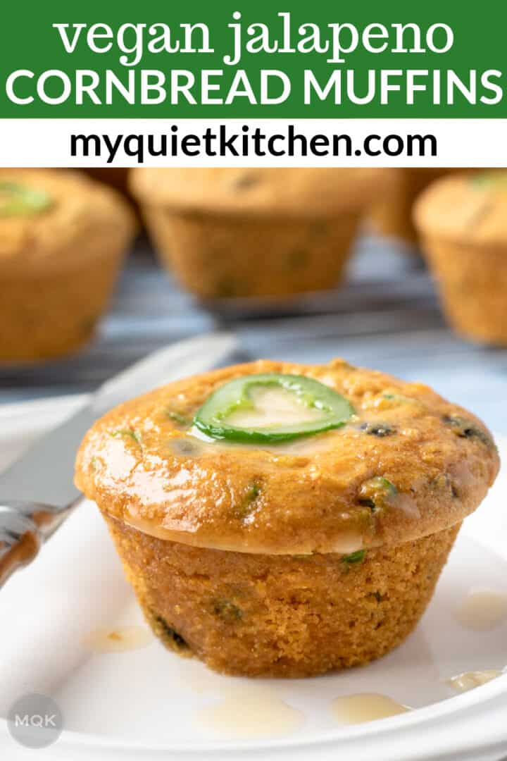cornbread muffin with text to save on Pinterest.