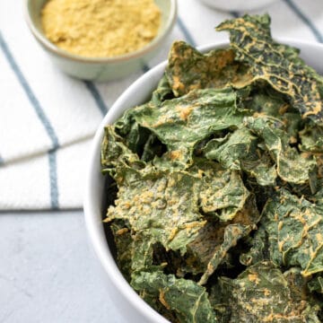 kale chips in a white bowl