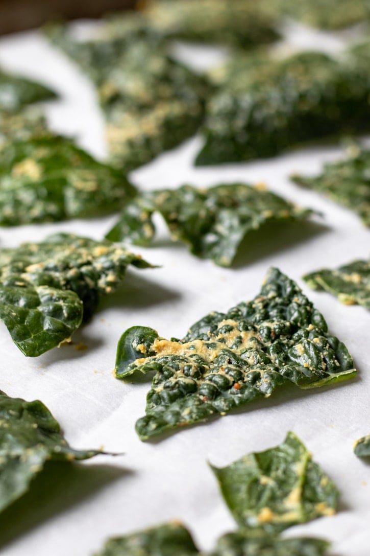 kale chips ready to be baked.