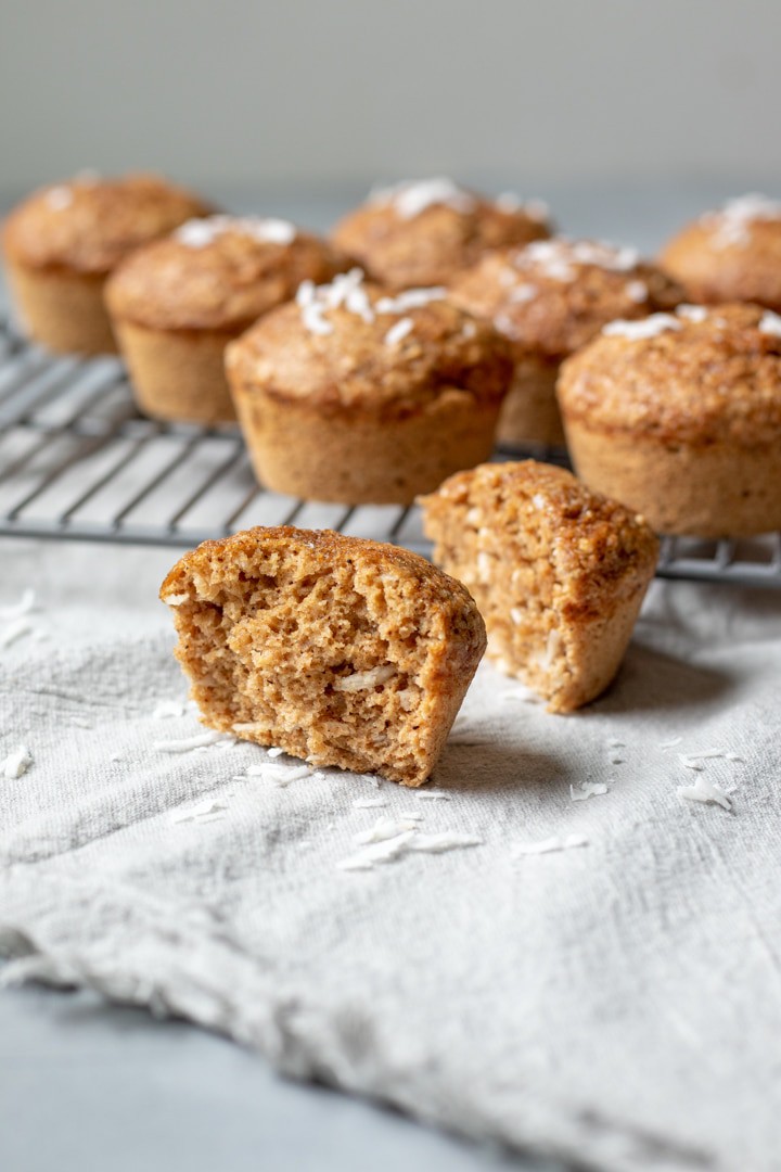 coconut garam masala muffin broken in half.