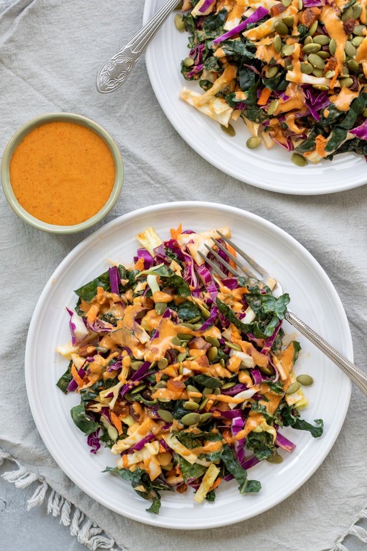 Kale Slaw With Creamy Harissa Dressing.