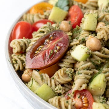 Pasta Salad With Parsley Dill Pesto in a large bowl