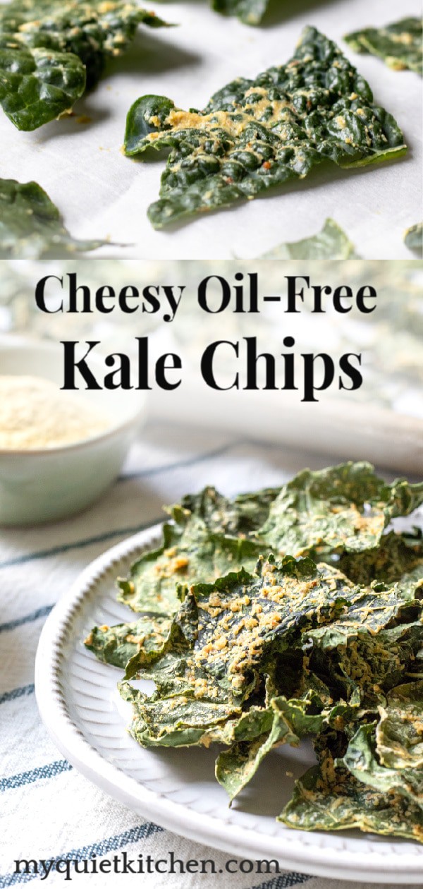 Cheesy Oil-Free Kale Chips pin for Pinterest