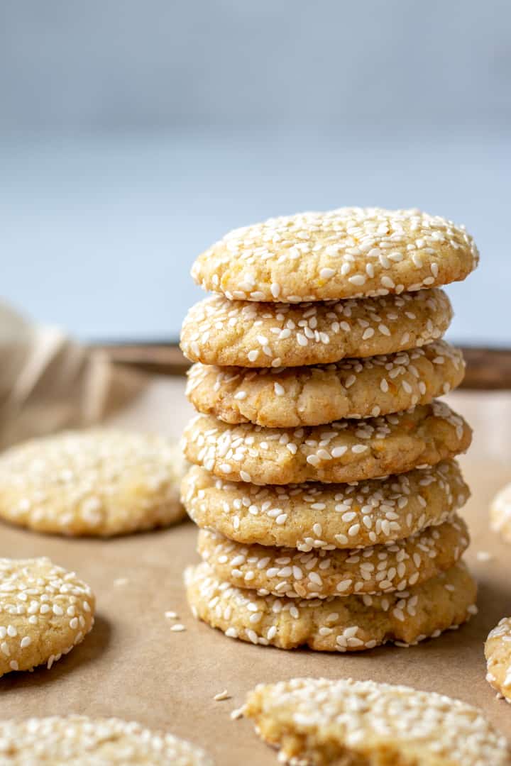 stack of vegan tahini cookies