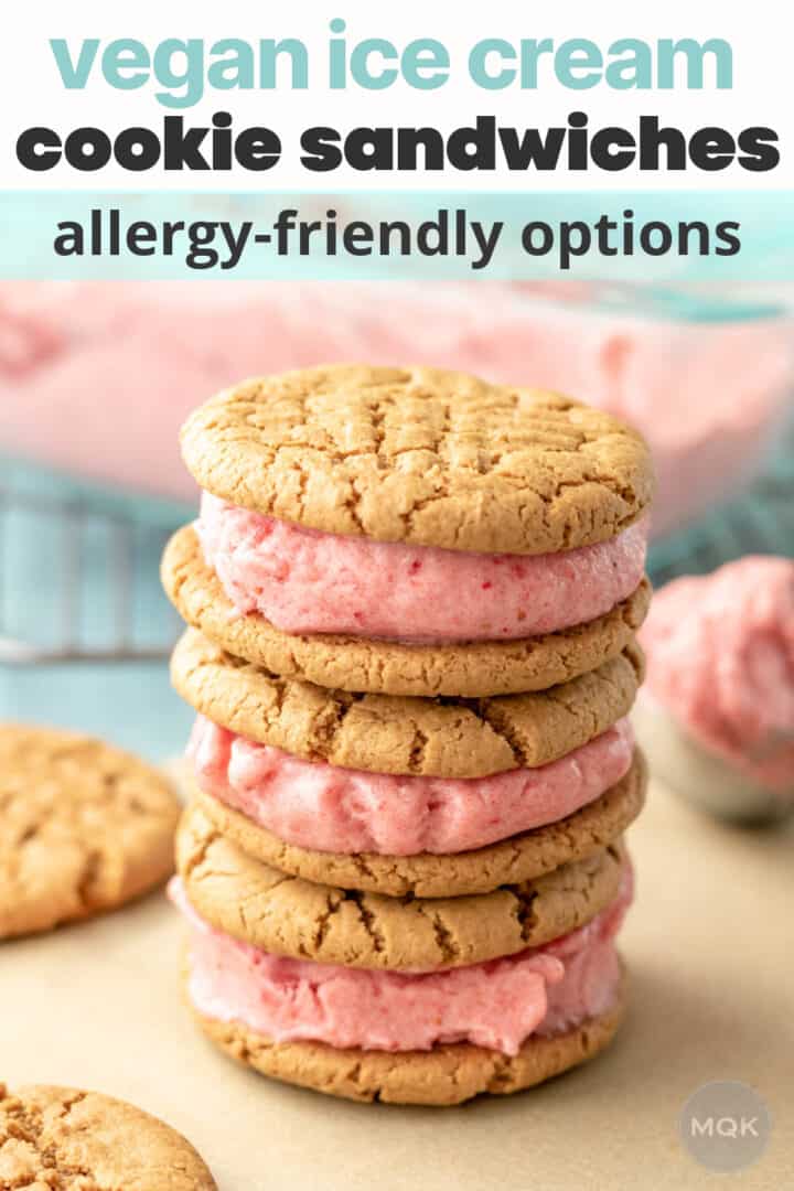 stack of ice cream sandwiches with recipe name text to save on Pinterest.