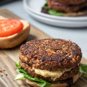 open-face mushroom-barley burger