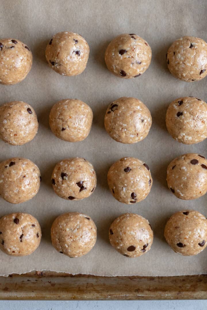 homemade coconut-almond energy balls on parchment paper