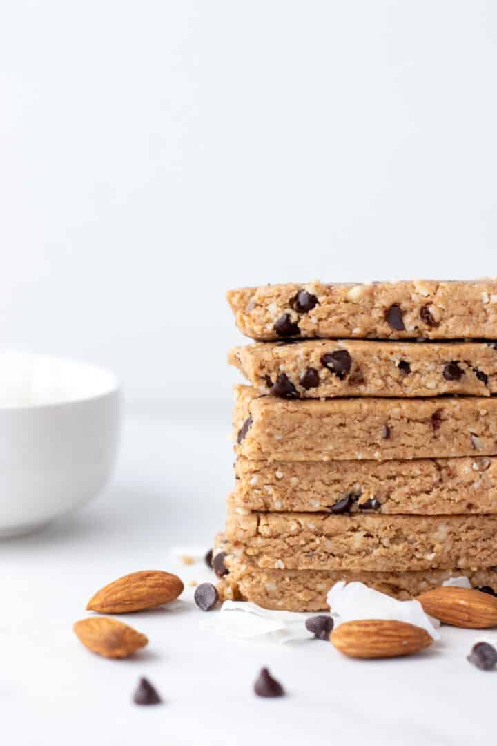 a stack of vegan protein bars