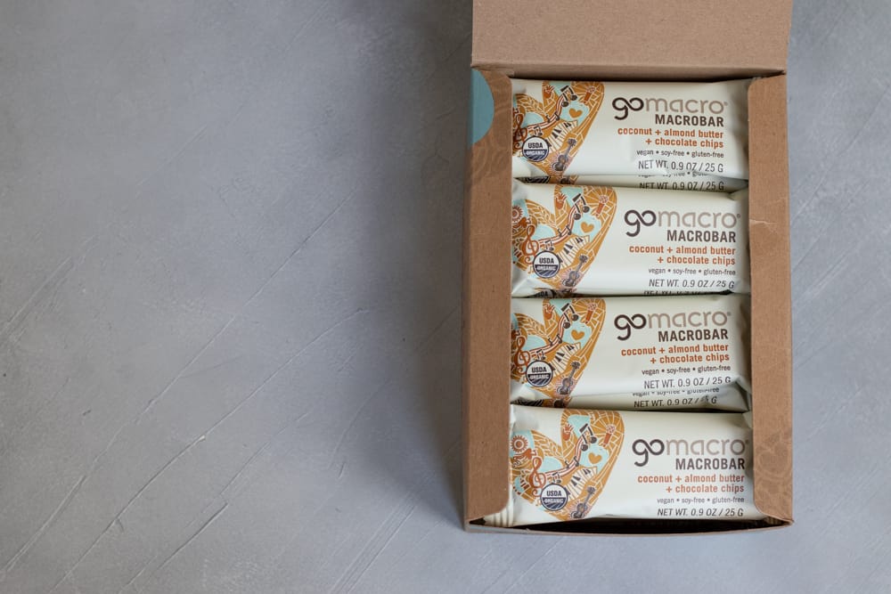 a box of GoMacro bars.