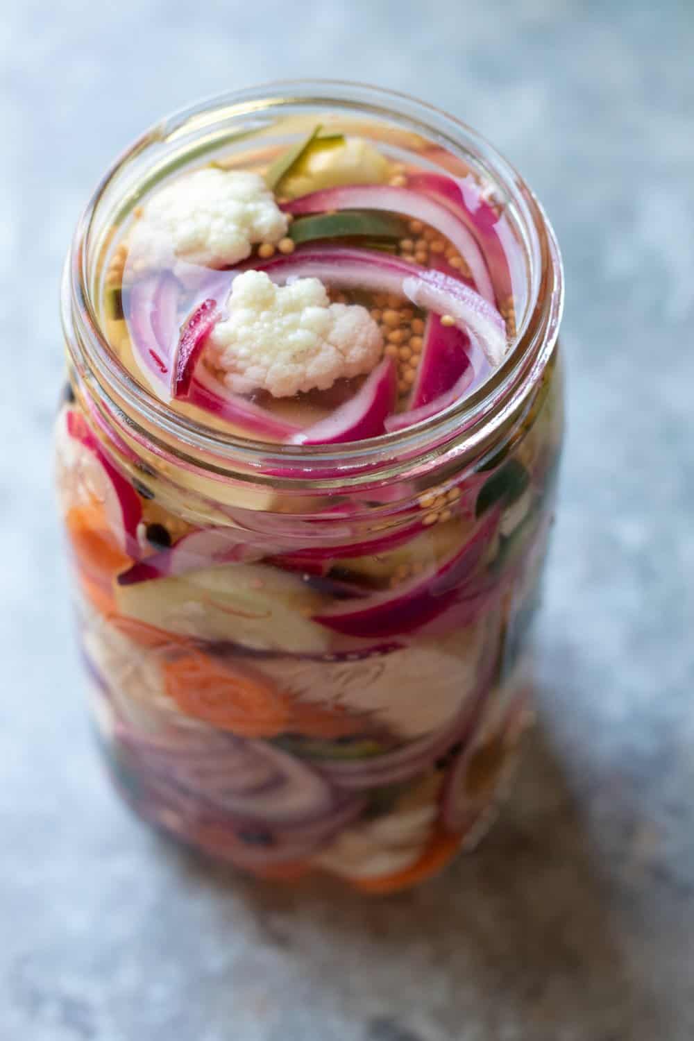 Quick Pickled Vegetables ready to be refrigerated.