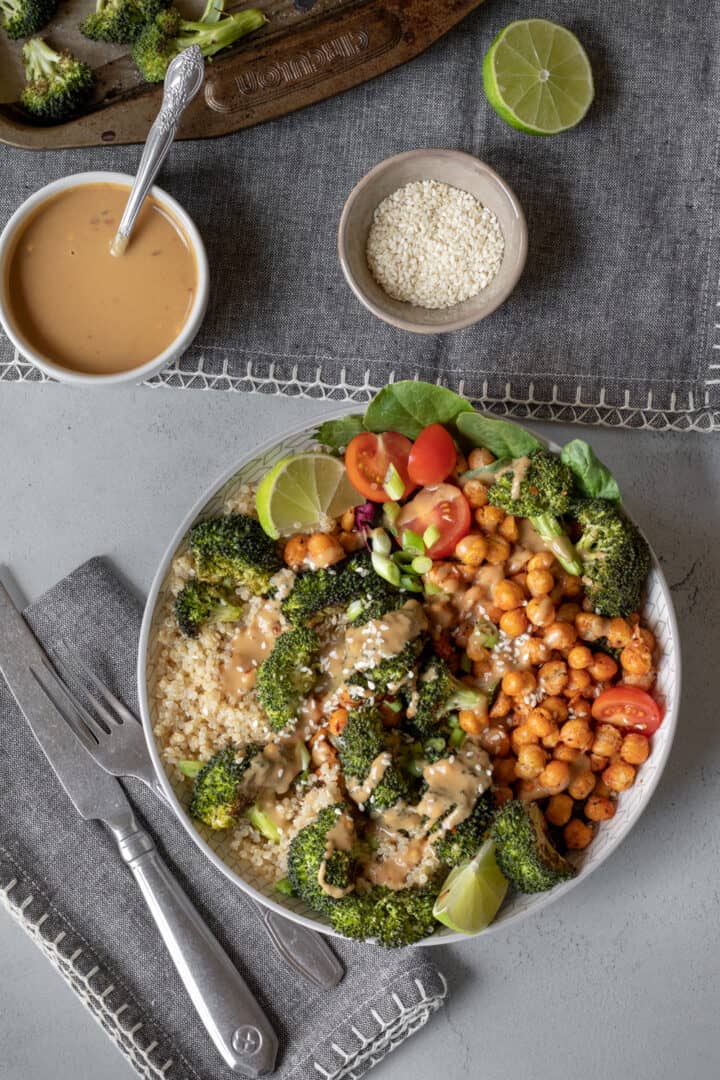 Roasted Broccoli Bowl with Sunbutter Sauce - My Quiet Kitchen