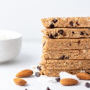 a stack of homemade vegan protein bars