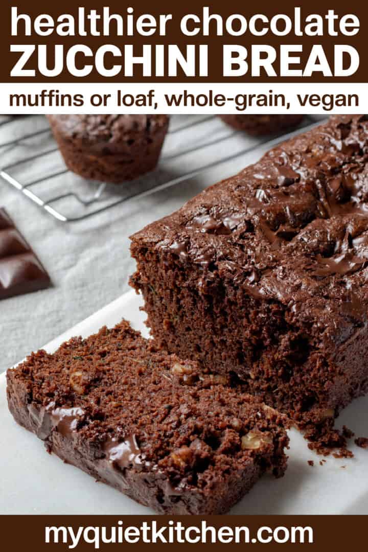 zucchini bread loaf with title to save on Pinterest.