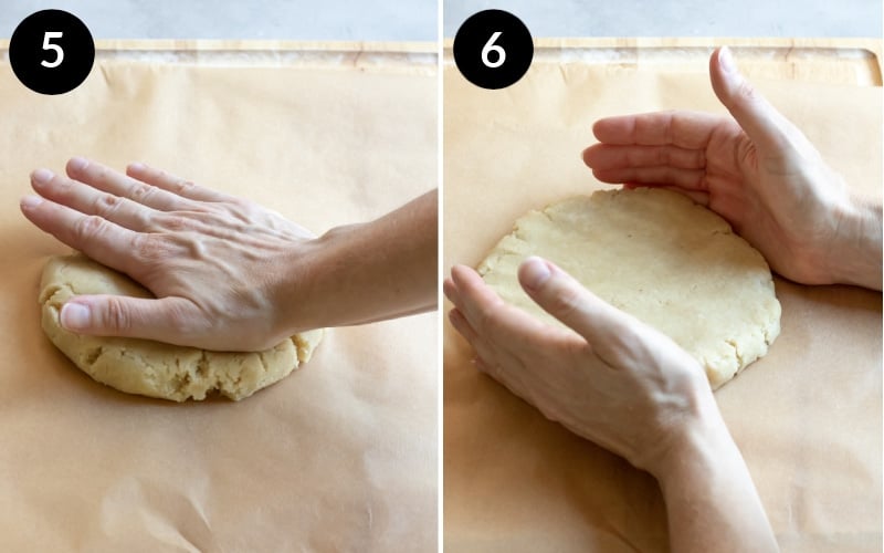 flattening the pie dough into a disc.