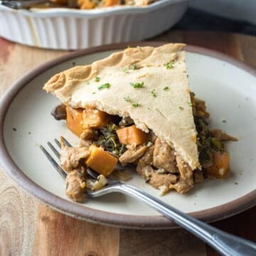 A slice of vegan gluten-free pot pie on a plate.